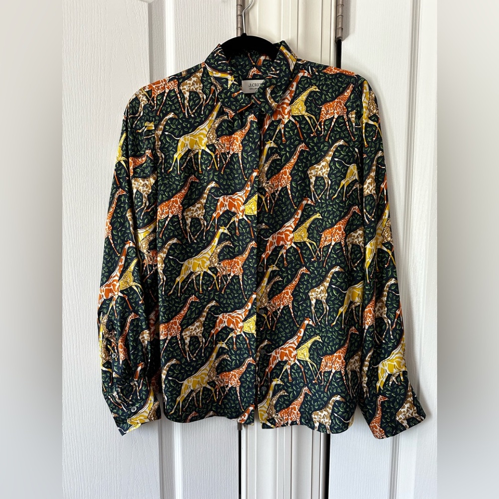 J crew silk Giraffe Print Button-Up Shirt